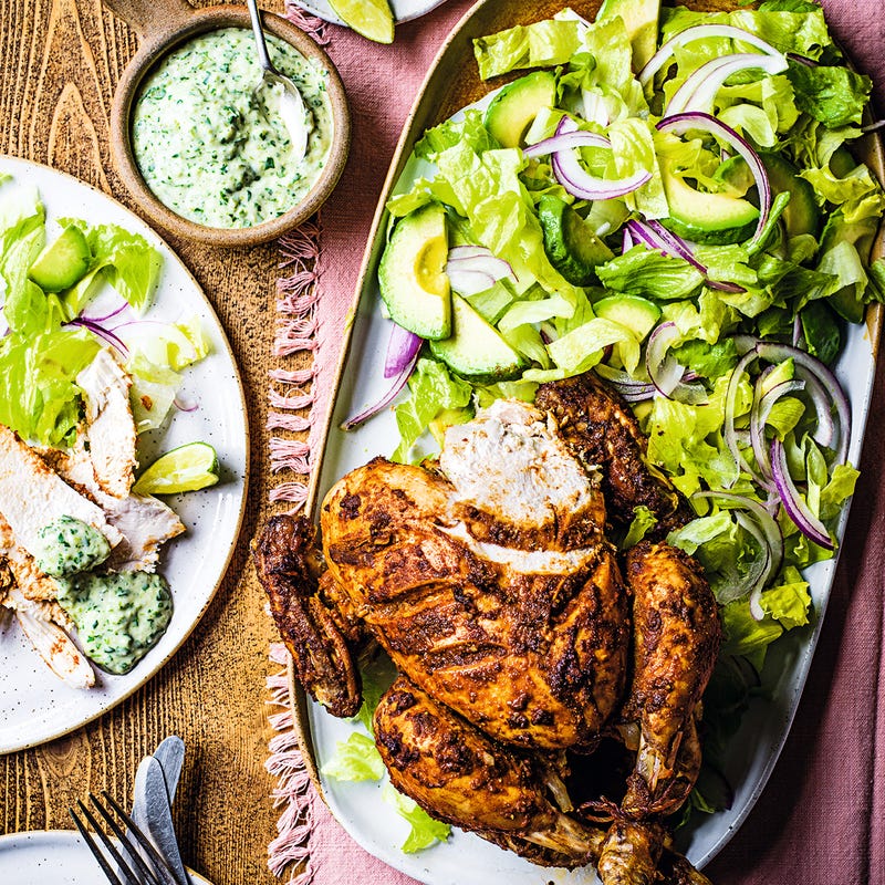 Photo of Peruvian-style roast chicken with green sauce & avocado salad by WW