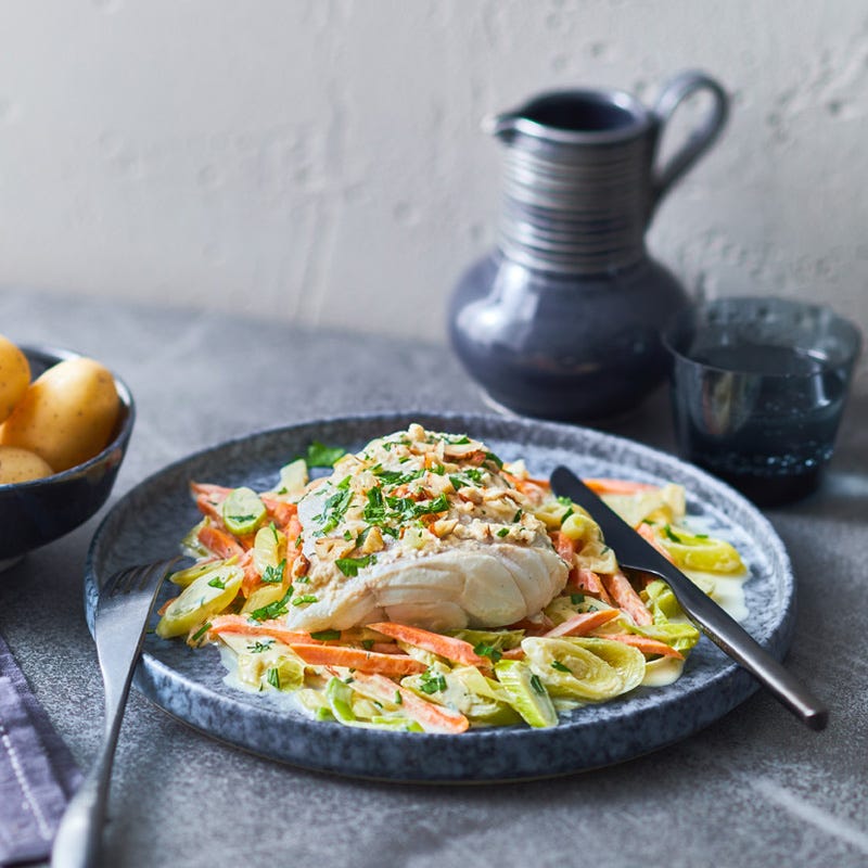 Seelachs auf Lauchgemüse