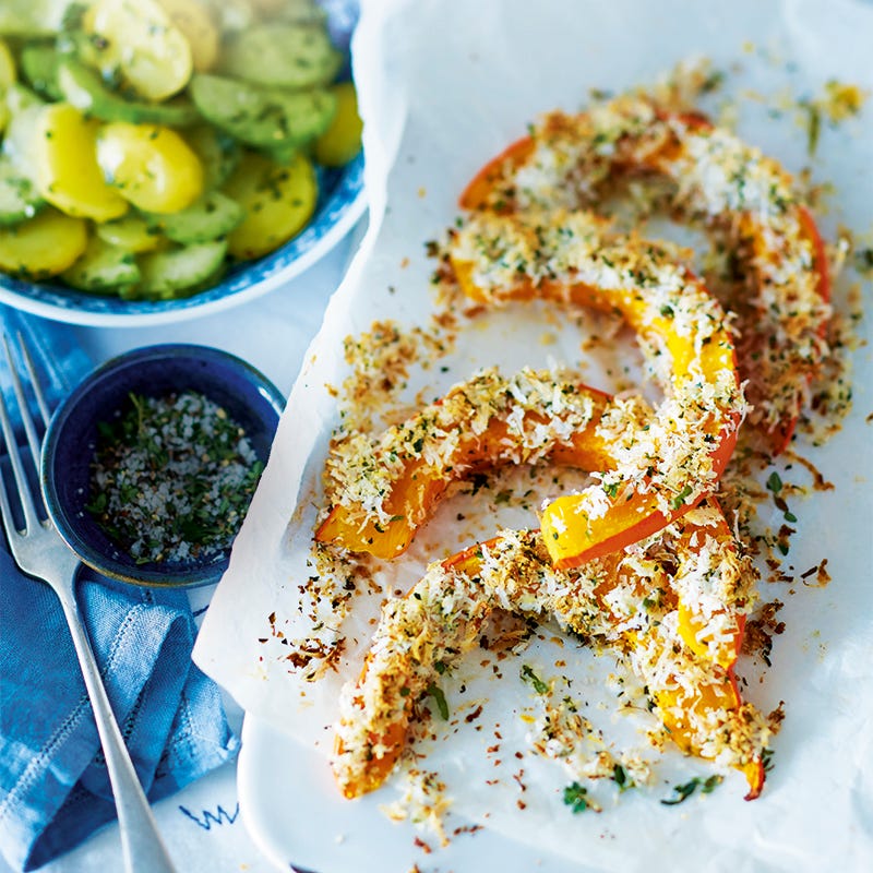 Foto van Pompoenschnitzel met kokos-kruidenkorst door WW