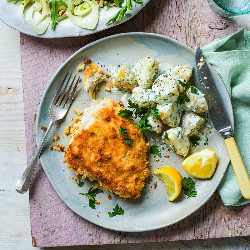 Crispy chicken with potato salad