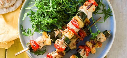 Chicken and haloumi skewers