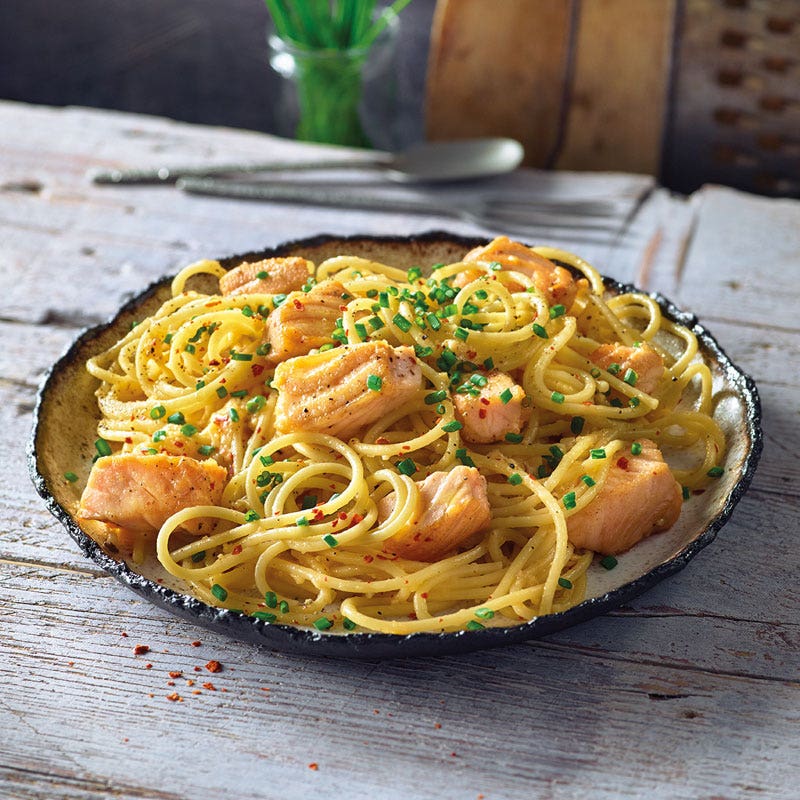 Spaghetti mit Lachs-Carbonara