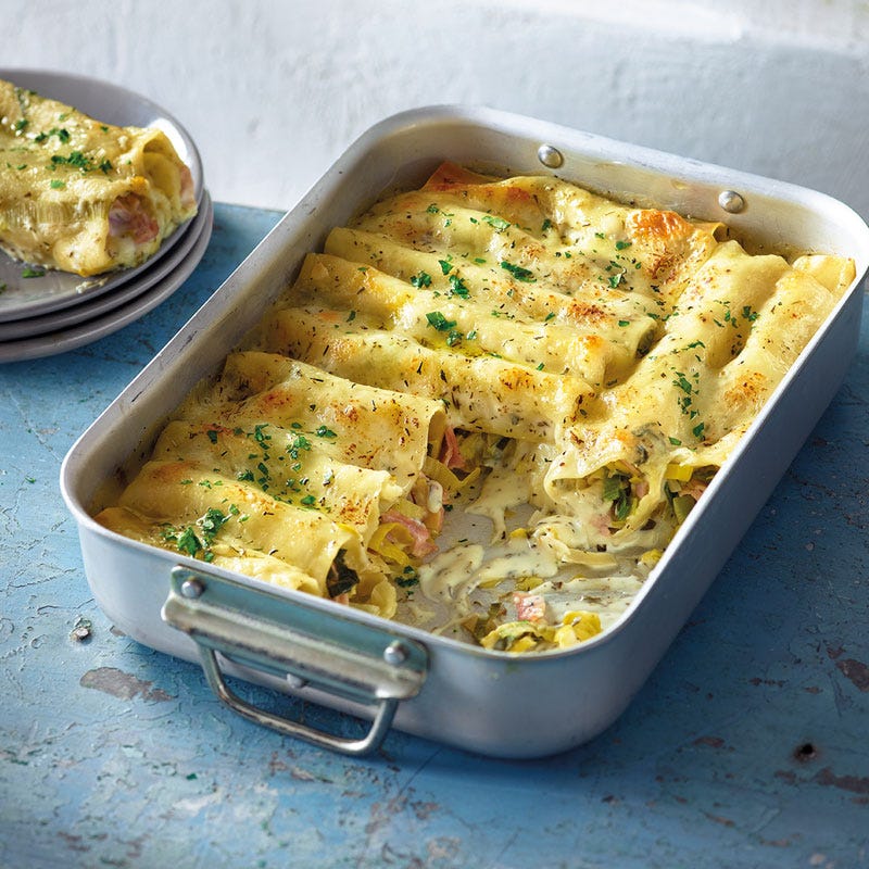 Cannelloni mit Schinken-Lauch-Füllung