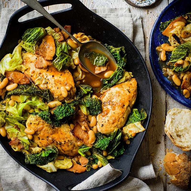 Bacon & cabbage braise with chicken