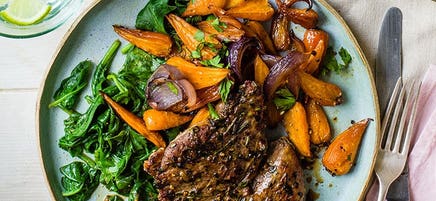Lamb steaks with sticky carrots