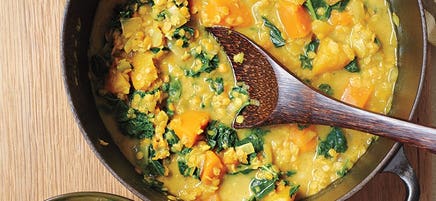 Pumpkin, kale and coconut curry