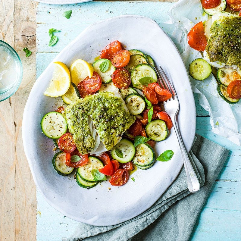 Pesto fish parcels