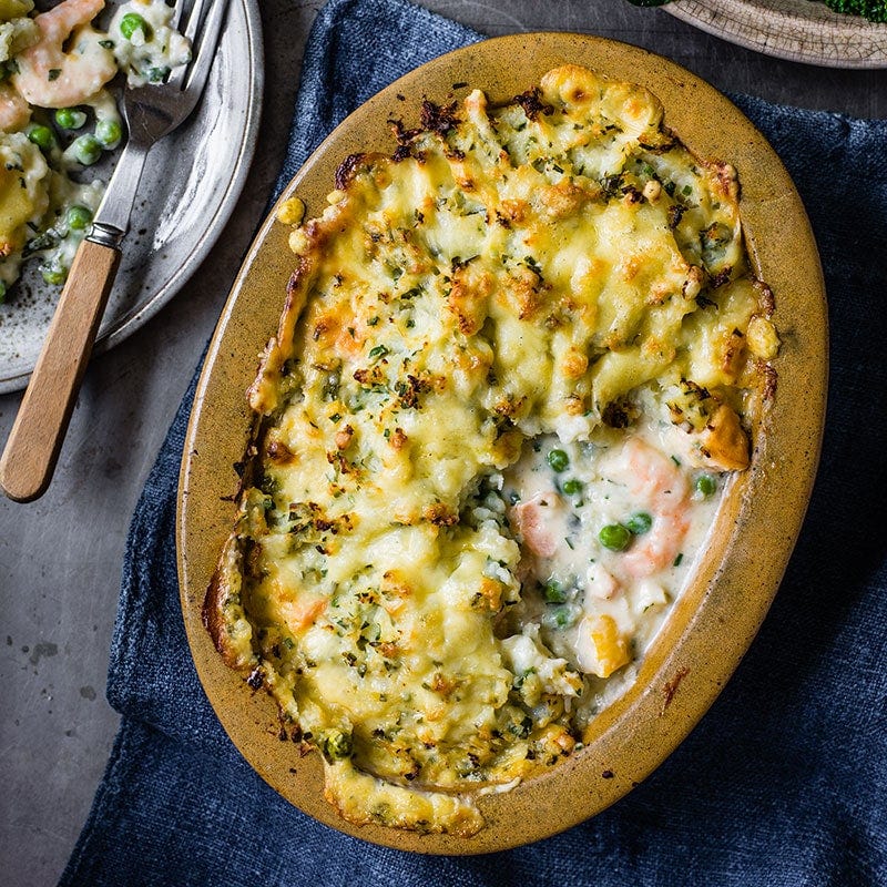 Seafood pie with cauliflower mash