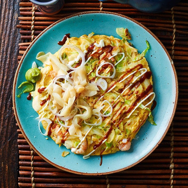 Prawn & cabbage pancakes