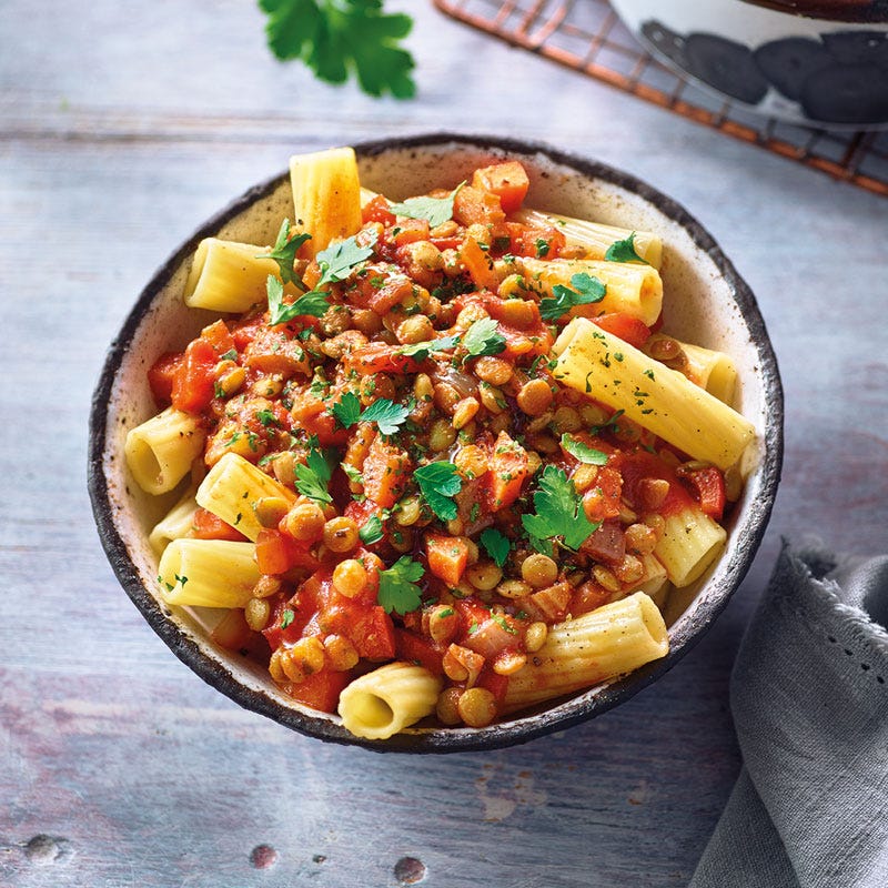 Rigatoni mit Linsenbolognese