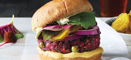 Beet and pea veggie burgers