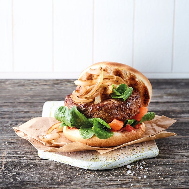 Lamb burger with balsamic onions