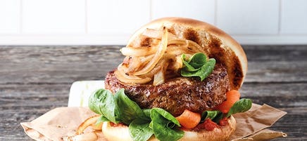 Lamb burger with balsamic onions