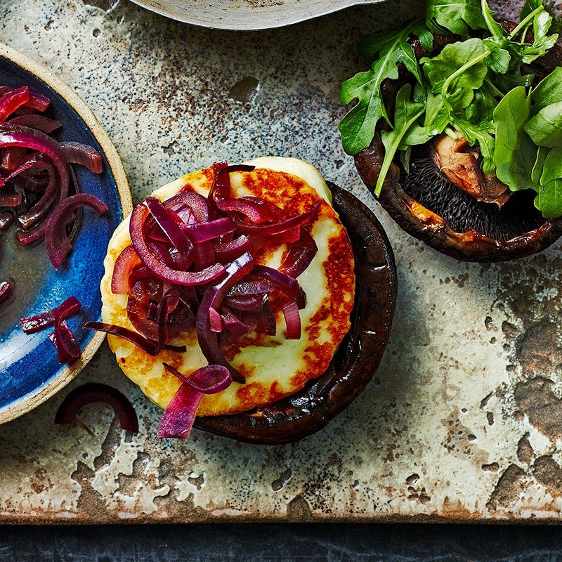Haloumi burger with caramelised onions