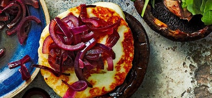 Haloumi burger with caramelised onions