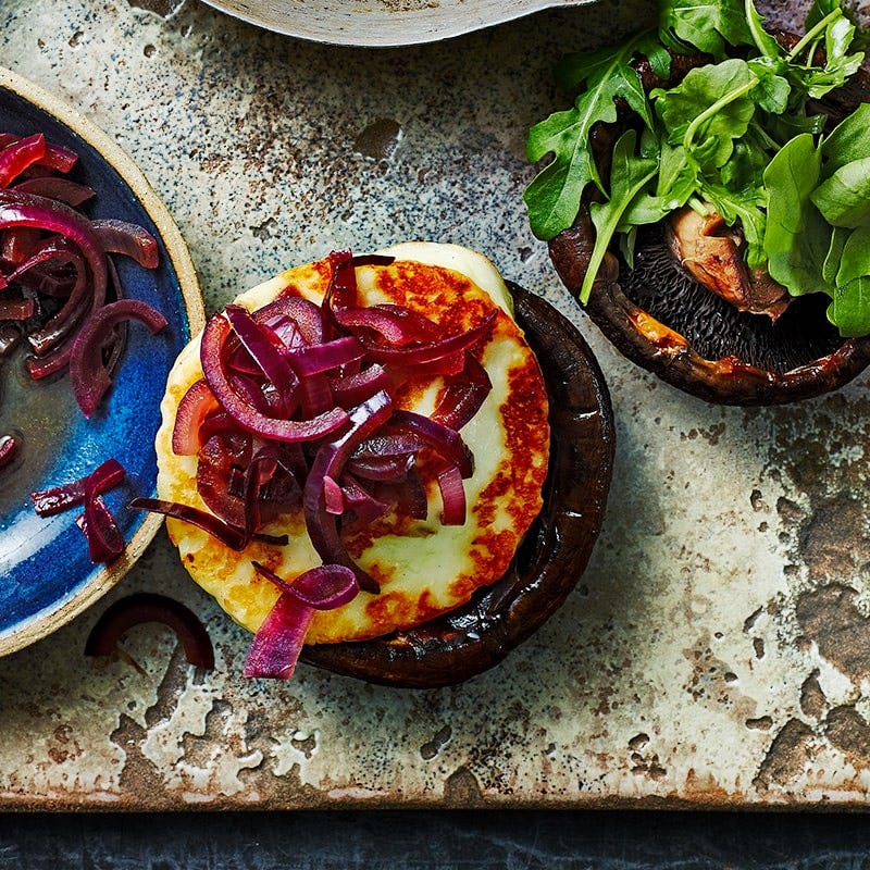 Haloumi burger with caramelised onions