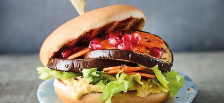 Eggplant burger with hummus