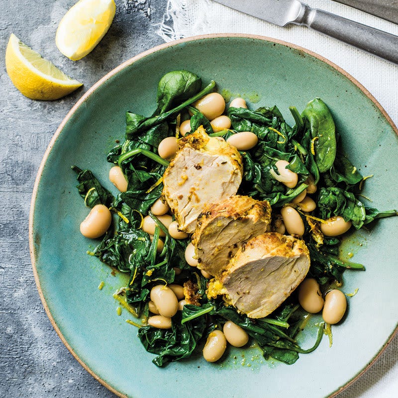 Zitroniges Schweinefilet mit Spinat
