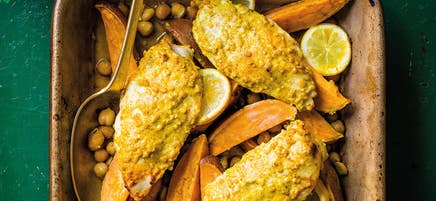 Poulet au curry et patates douces grillées
