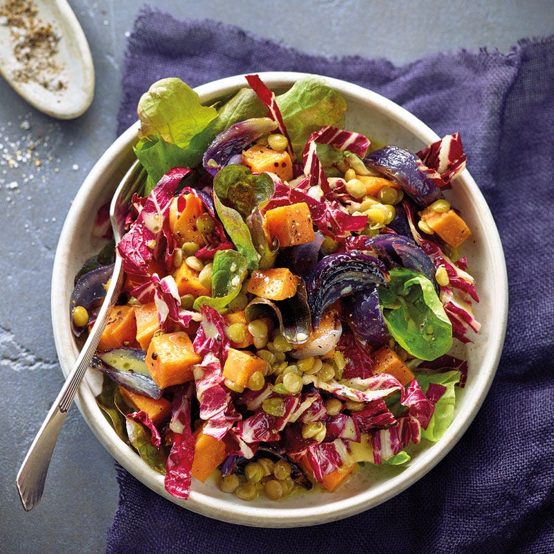 Süßkartoffelsalat mit Linsen