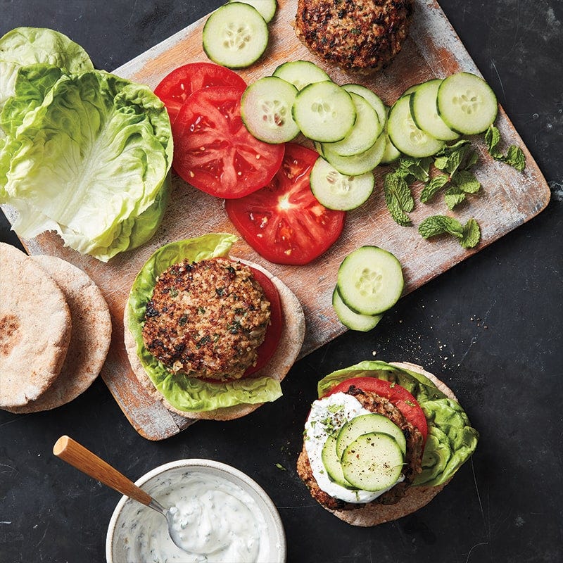 Open Greek turkey burgers