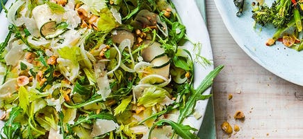 Shaved green salad with hazelnuts