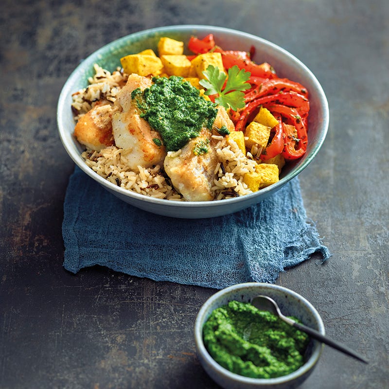 Foto van Kabeljauwbowl met wilde rijst en groenten door WW
