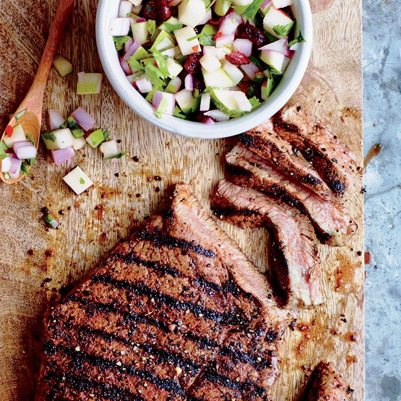 Grilled coffee-rubbed steak with salsa
