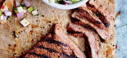 Grilled coffee-rubbed steak with salsa