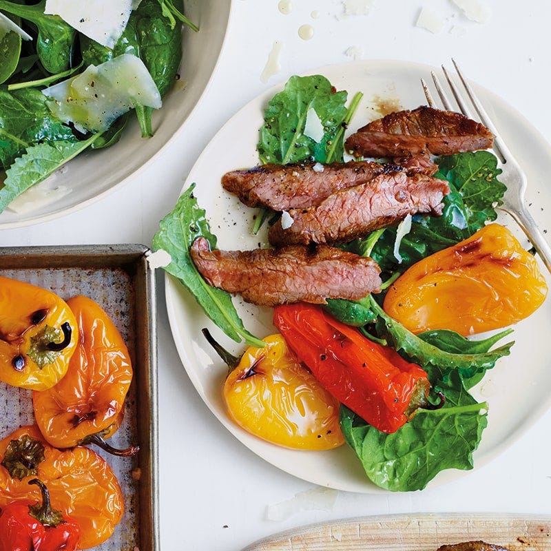 Grilled rump steak and capsicums