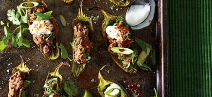 Broiled Jalapeno Poppers with Black Beans and Lime Cream