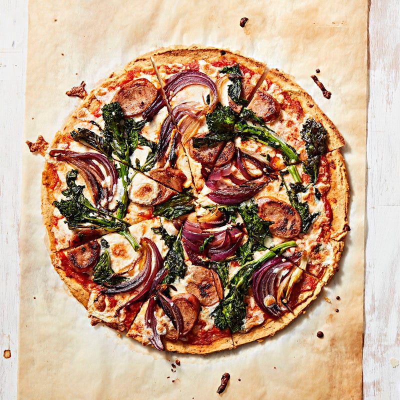 Chickpea-crust pizza with sausage & broccoli rabe