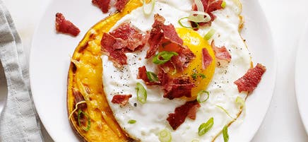 Bacon, egg and cheese sweet potato toast