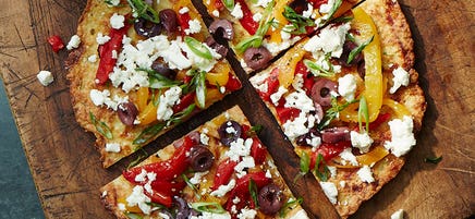 Mediterranean cauliflower crust pizza