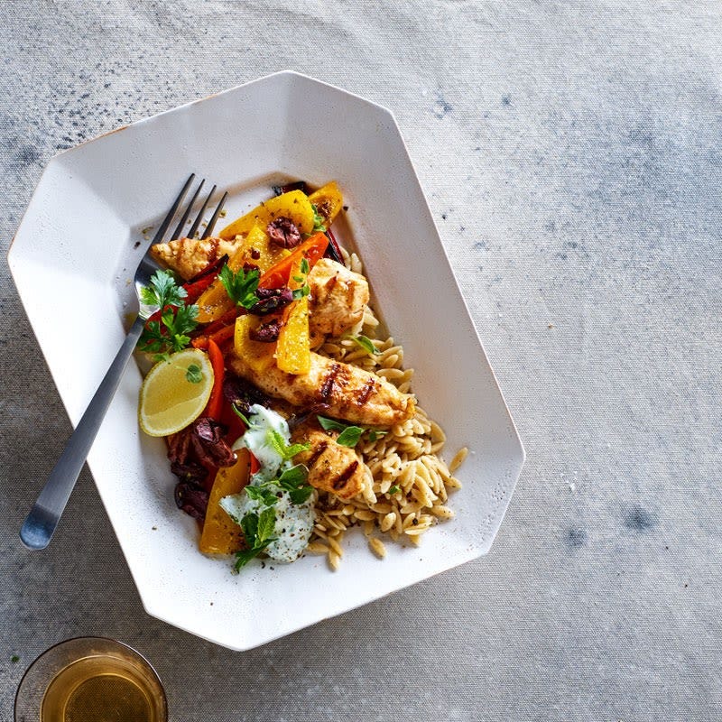 Photo of Greek chicken with tzatziki, orzo & peppers by WW