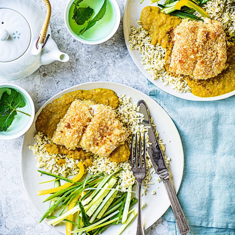 Photo of Katsu fish with rice & shredded salad by WW