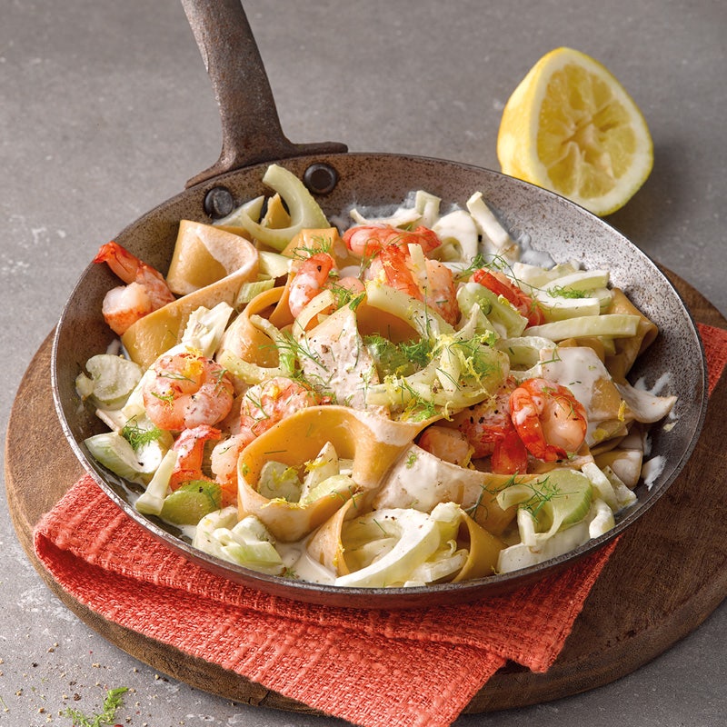 Zitronen-Fenchel-Nudeln mit Garnelen