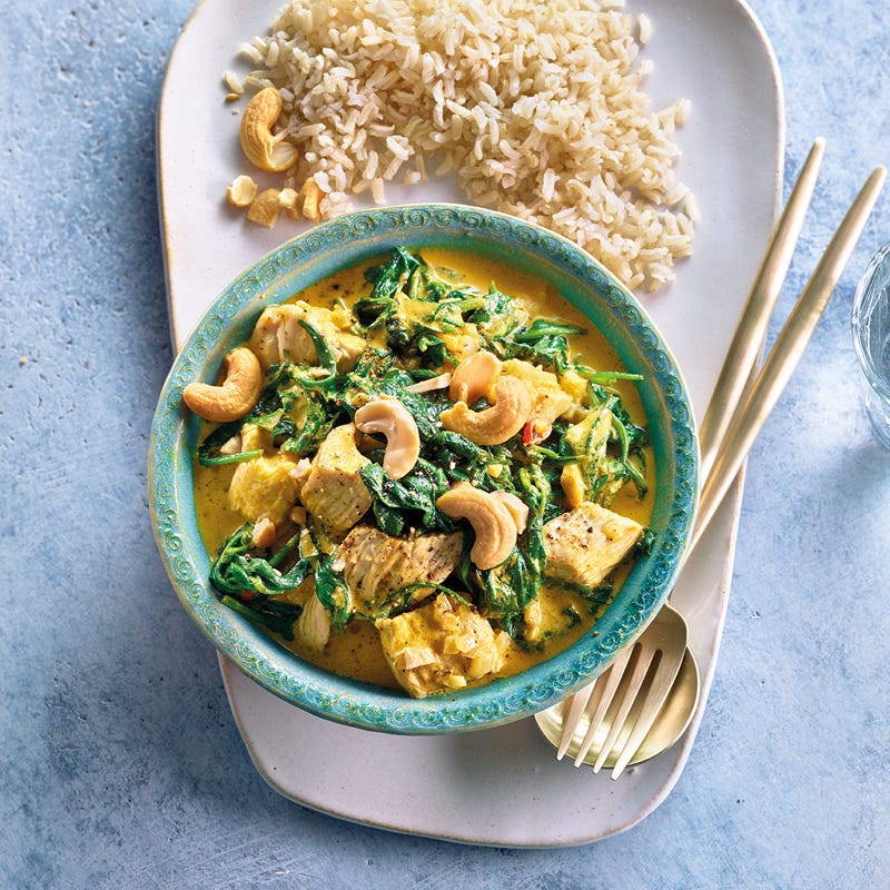 Puten-Spinat-Curry mit Cashews