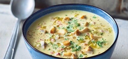 Champignonsuppe mit Schinken