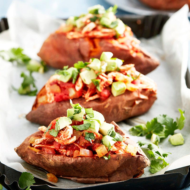 Photo of Baked sweet potatoes with chilli chicken & avocado salsa by WW