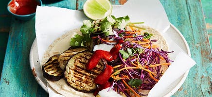 Spicy eggplant wraps