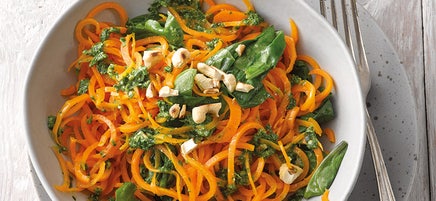 Spaghetti de carottes au pesto d’épinards