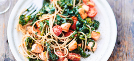 Spaghetti met spinazie en zalm