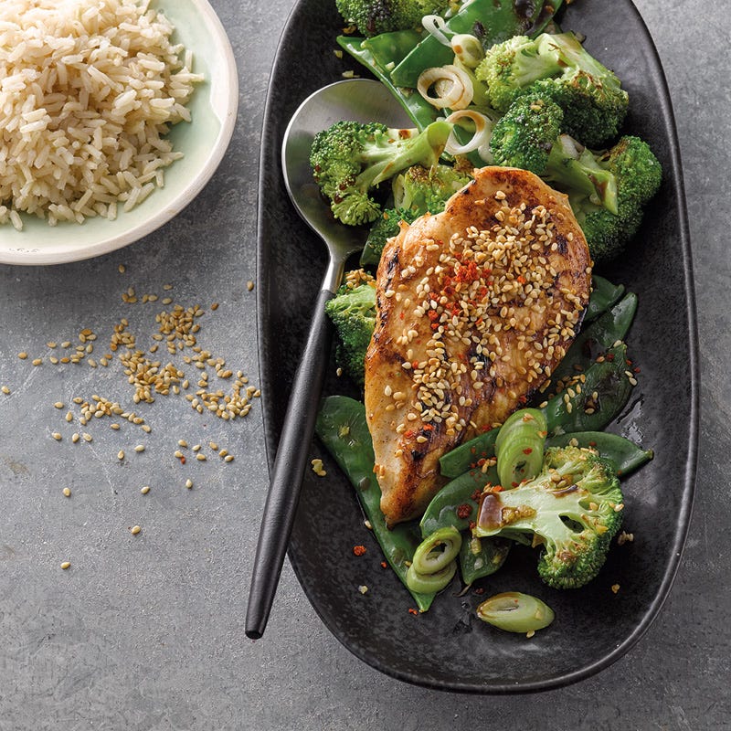 Sesam-Honig-Poulet mit Reis