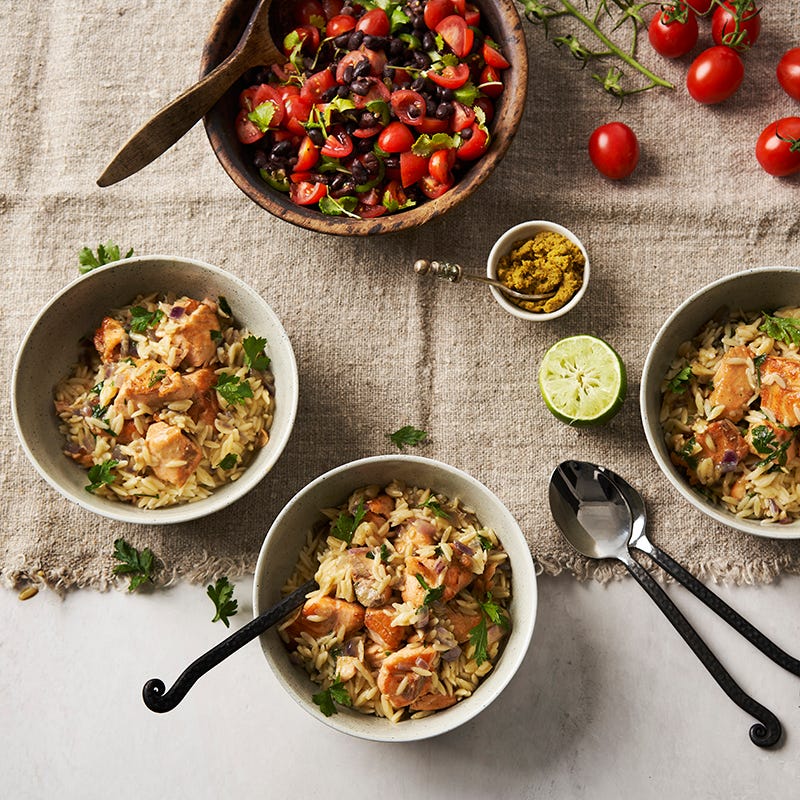 ViktVäktarna - Grön currylax med risoni och bönsalsa