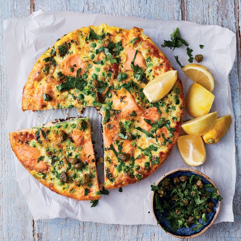 Frittata de saumon, petits pois et citron