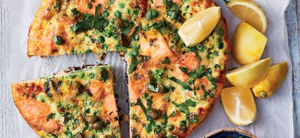 Frittata de saumon, petits pois et citron