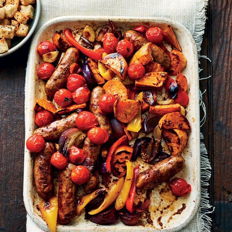 Gratin de patate douce et saucisses