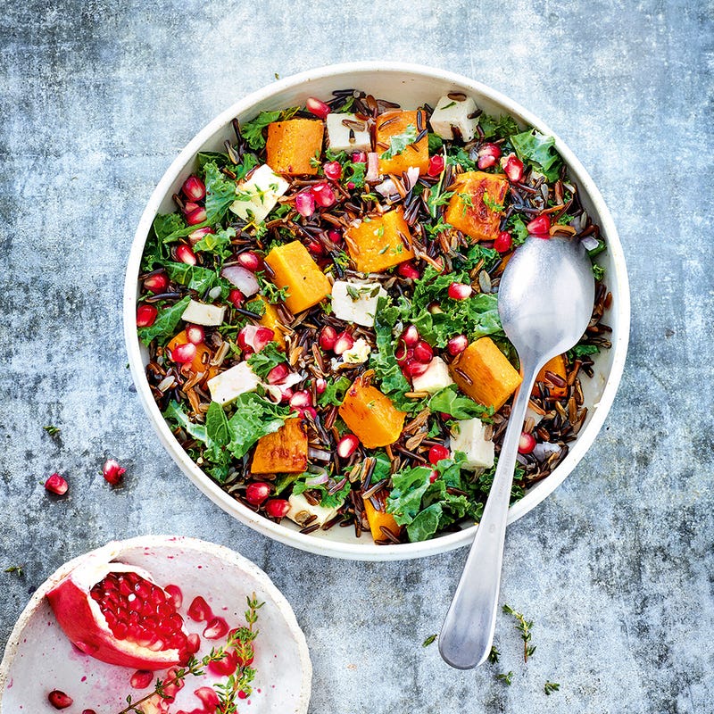Salade de riz noir, courge et tofu