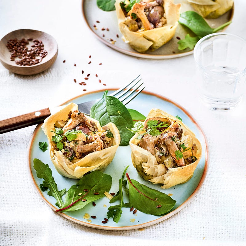 Vols au vent de tempeh, châtaignes et champignons